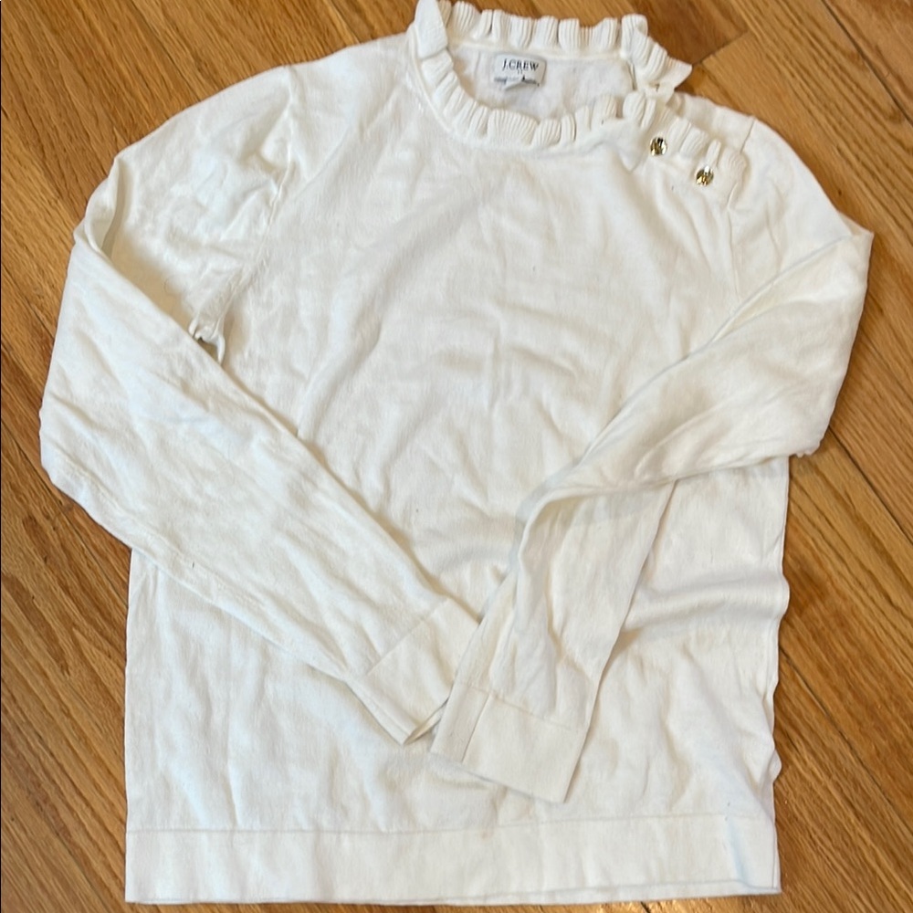 J.Crew White Ruffle Sweater